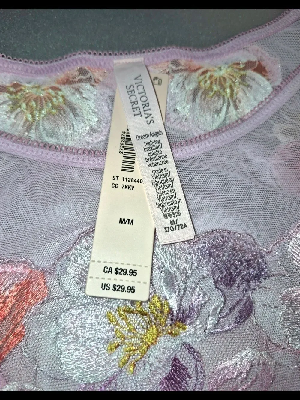 Victoria's Secret Lavender Pink Floral Sheer Thong